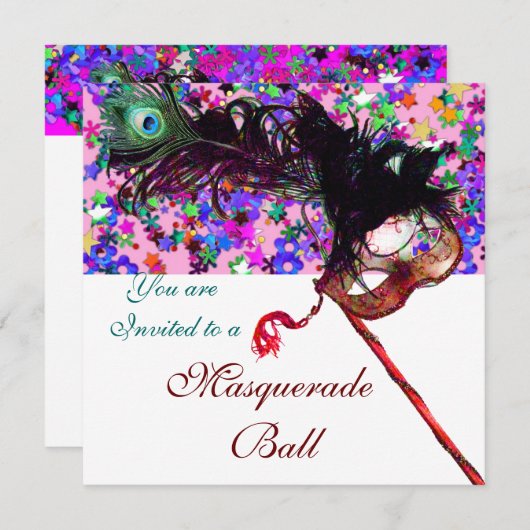 MARDI GRAS MASQUERADE en CONFETTI witte paarse roz Kaart (Voorkant / Achterkant)