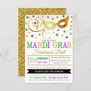 Mardi Gras Masquerade Event Invite Kaart