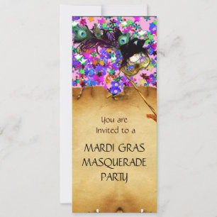 MARDI GRAS MASQUERADE FEEST, blauw rood confetti Kaart