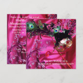 MARDI GRAS MASQUERADE FEest, FUCHSIA ZIJDE STOF Kaart (Voorkant / Achterkant)