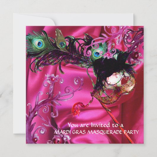 MARDI GRAS MASQUERADE FEest, FUCHSIA ZIJDE STOF Kaart (Voorkant)