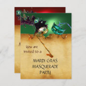 MARDI GRAS MASQUERADE FEest, rood groen Kaart (Voorkant / Achterkant)