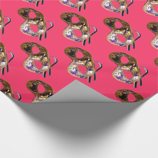 MARDI GRAS MASQUERADE fuchsia Cadeaupapier (Hoek)