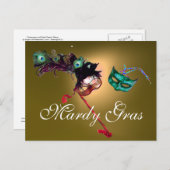MARDI GRAS MASQUERADE geel Briefkaart (Voorkant / Achterkant)