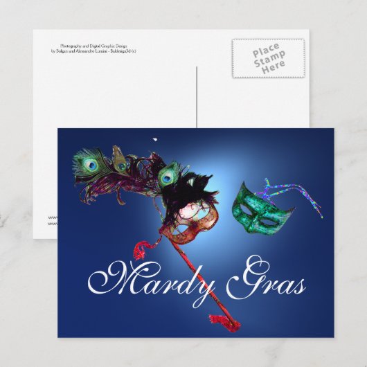 MARDI GRAS MASQUERADE gem blauw Briefkaart (Voorkant / Achterkant)