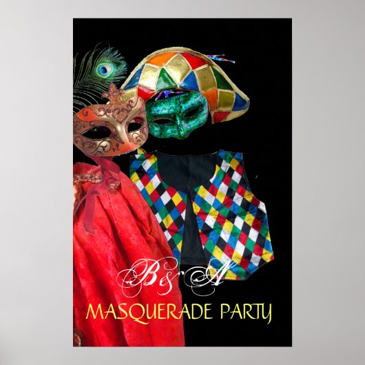 MARDI GRAS MASQUERADE, HARLEQUIN COSTUME MONOGRAM POSTER (Voorkant)