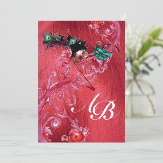 MARDI GRAS MASQUERADE, MAGIC BERRIES MONOGRAM silk Kaart (Staand voorkant)