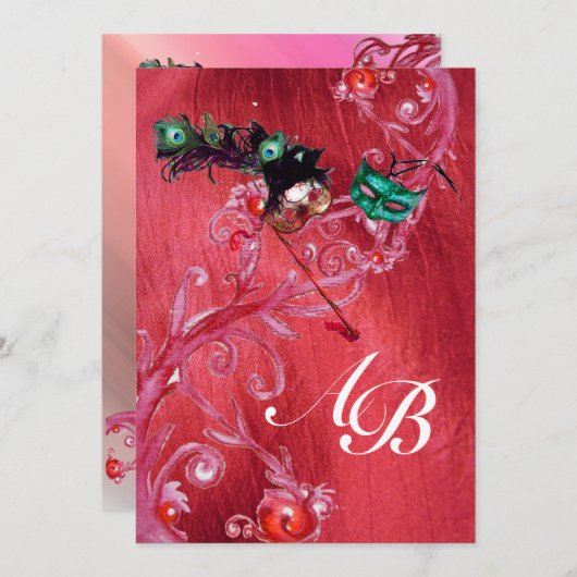 MARDI GRAS MASQUERADE, MAGIC BERRIES MONOGRAM silk Kaart (Voorkant / Achterkant)