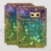 Mardi Gras Masquerade Mask Bokeh Gold Glitter Kaart (Voorkant / Achterkant)
