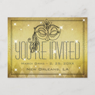 Mardi Gras Masquerade Mask Gold Invitation Briefkaart