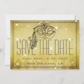 Mardi Gras Masquerade Mask Gold Save the Date Kaart (Voorkant)