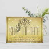 Mardi Gras Masquerade Mask Gold Save the Date Kaart (Staand voorkant)