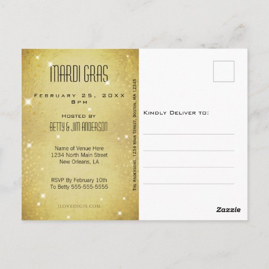Mardi Gras Masquerade Mask Gold Uitnodiging (Achterkant)