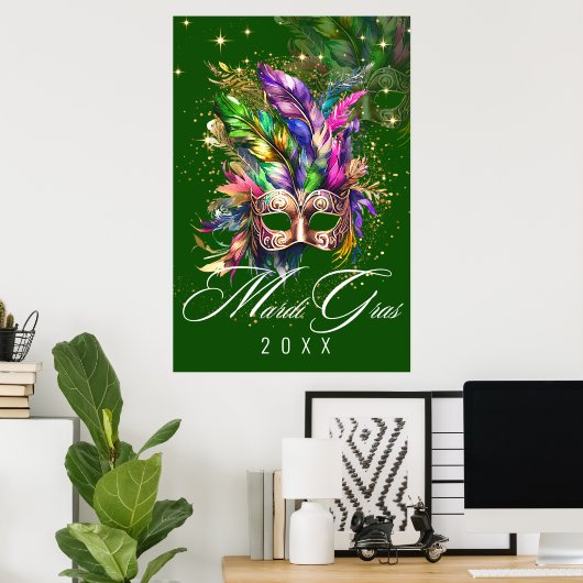 Mardi Gras Masquerade Mask | Groen Poster (Thuiskantoor)