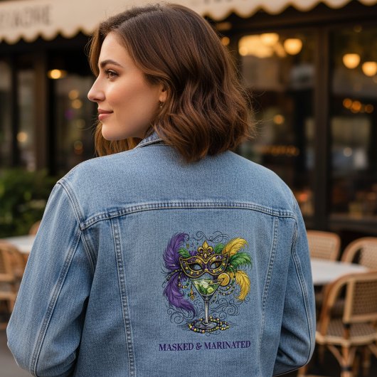 Mardi Gras Masquerade Mask & Martini Party Denim Jacket