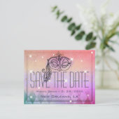 Mardi Gras Masquerade Mask Paars Save the Date Briefkaart (Staand voorkant)