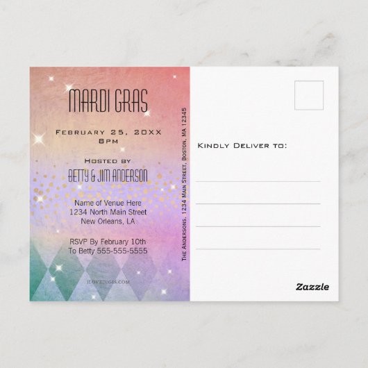 Mardi Gras Masquerade Mask Paars Save the Date Briefkaart (Achterkant)