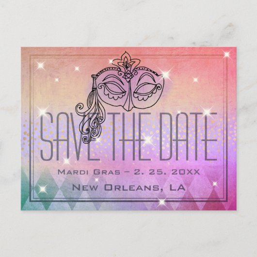 Mardi Gras Masquerade Mask Paars Save the Date Briefkaart (Voorkant)