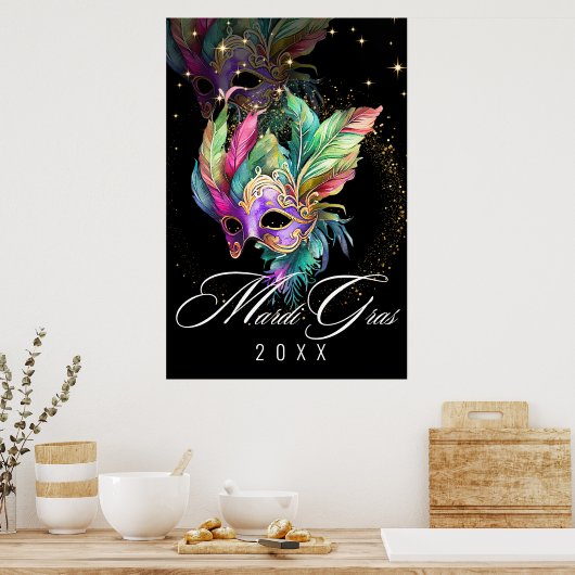 Mardi Gras Masquerade Mask | Zwart Poster (Keuken)