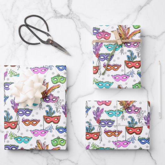 Mardi Gras Masquerade maskeert heldere Waterverf Inpakpapier Vel (Voorkant)