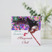 MARDI GRAS MASQUERADE MASKER & CONFETTI wit Kaart (Staand voorkant)