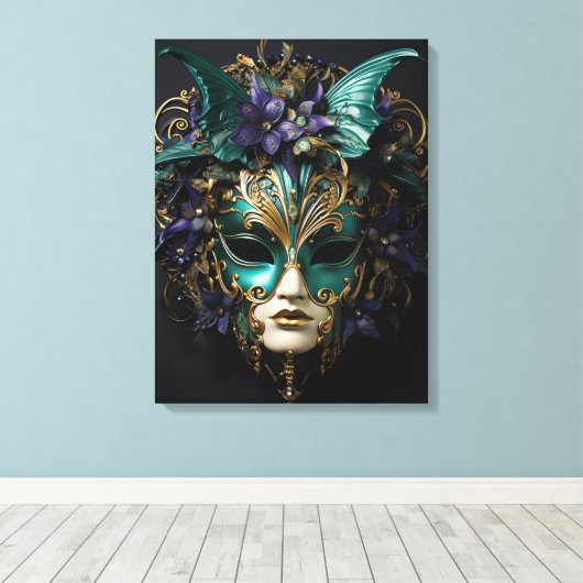 Mardi Gras Masquerade Masker Cosplay Design Canvas Afdruk (Insitu (Houten vloer))