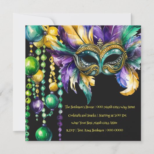 Mardi Gras Masquerade Masker en Kralen Partij Kaart (Achterkant)