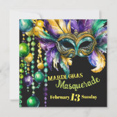 Mardi Gras Masquerade Masker en Kralen Partij Kaart (Voorkant)
