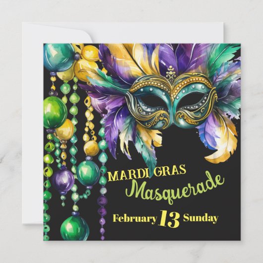 Mardi Gras Masquerade Masker en Kralen Partij Kaart (Voorkant)