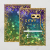 Mardi Gras Masquerade Masker Gold Glitter RSVP (Voorkant / Achterkant)