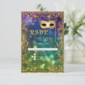 Mardi Gras Masquerade Masker Gold Glitter RSVP Kaartje (Staand voorkant)