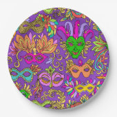 Mardi Gras Masquerade Masker Helder Paarse Groen Papieren Bordje (Voorkant)