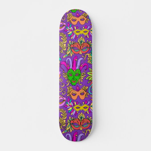 Mardi Gras Masquerade Masker Helder Paarse Groen Persoonlijk Skateboard (Voorkant)