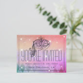 Mardi Gras Masquerade Masker Paarse uitnodiging (Staand voorkant)