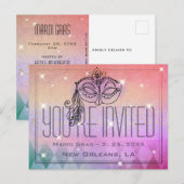 Mardi Gras Masquerade Masker Paarse uitnodiging (Voorkant / Achterkant)