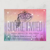 Mardi Gras Masquerade Masker Paarse uitnodiging (Voorkant)