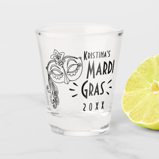Mardi Gras Masquerade Maskerade Monogram Naam Jaar Shot Glas (Voorkant)