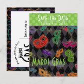 Mardi Gras Masquerade Maskers Black Harlequin Uitnodiging Briefkaart (Voorkant / Achterkant)