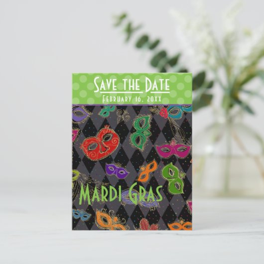 Mardi Gras Masquerade Maskers Black Harlequin Uitnodiging Briefkaart (Staand voorkant)