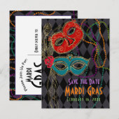 Mardi Gras Masquerade Maskers Black Harlequin Uitnodiging Briefkaart (Voorkant / Achterkant)