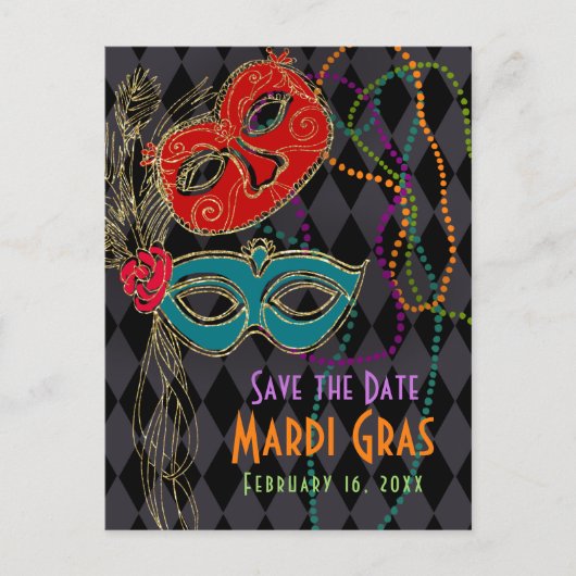 Mardi Gras Masquerade Maskers Black Harlequin Uitnodiging Briefkaart (Voorkant)