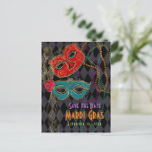Mardi Gras Masquerade Maskers Black Harlequin Uitnodiging Briefkaart (Staand voorkant)