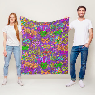 Mardi Gras Masquerade maskers Helder Paars Groen Fleece Deken