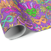 Mardi Gras Masquerade Maskers Helder Paarse Groen Cadeaupapier (Rol Hoek)