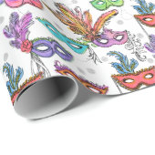 Mardi Gras Masquerade Maskers Heldere Waterverf Cadeaupapier (Rol Hoek)