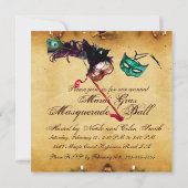 MARDI GRAS MASQUERADE MASKERS Klasse Parchment Kaart (Achterkant)