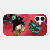MARDI GRAS MASQUERADE MASKERS Rode Zijde iPhone 16 Hoesje (Achterkant horizontaal)