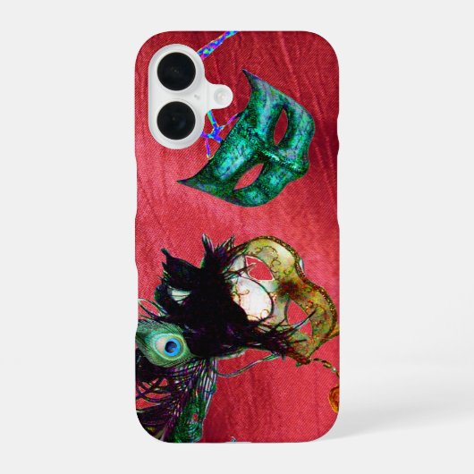 MARDI GRAS MASQUERADE MASKERS Rode Zijde iPhone 16 Hoesje (Achterkant)