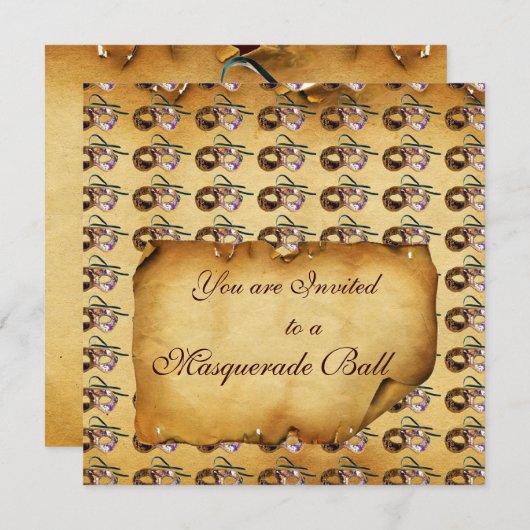 MARDI GRAS MASQUERADE MASKS Classy Parchment Kaart (Voorkant / Achterkant)