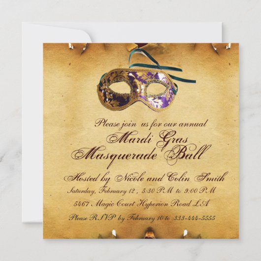 MARDI GRAS MASQUERADE MASKS Classy Parchment Kaart (Achterkant)